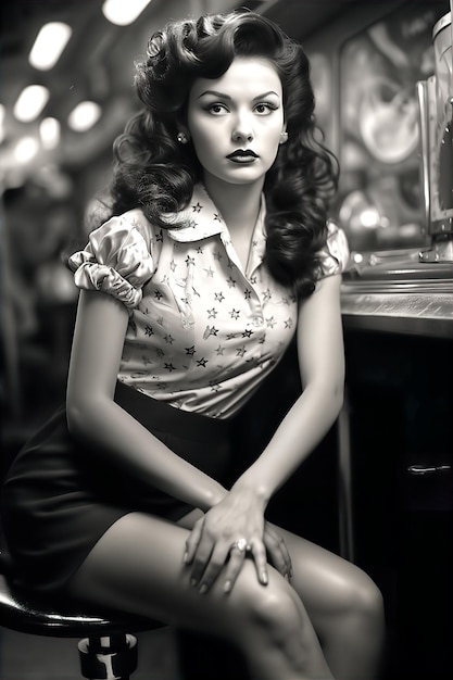 Black and white retro style 1940's pinup model