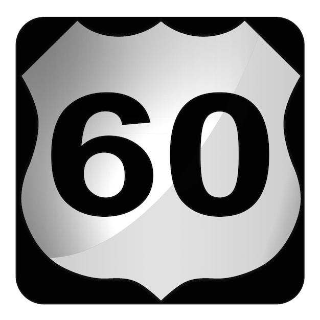 Foto cartello stradale in bianco e nero con la us highway 60 con uno sfondo bianco