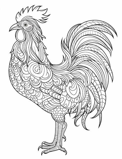 Photo a black and white rooster with intricate patterns on its body generative ai