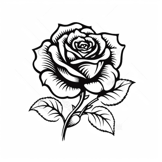 Черно-белая татуировка розы на белом фоне генеративный ай