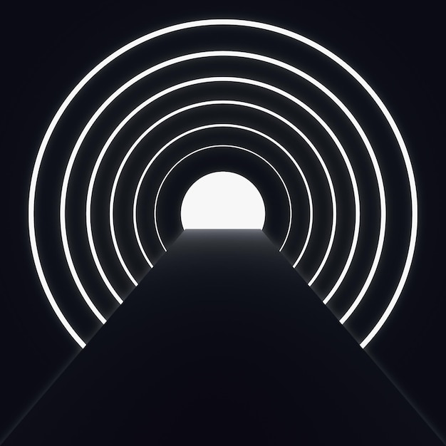 Black and white round tunnel podium abstract background.