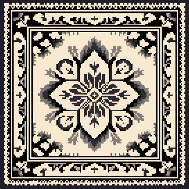 a black and white rug with a square design on it generative ai