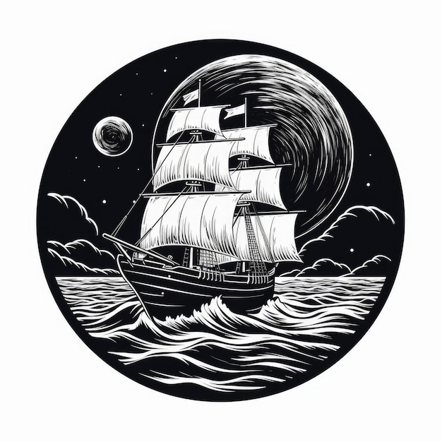 Photo black and white sailing ship logo ai generated image