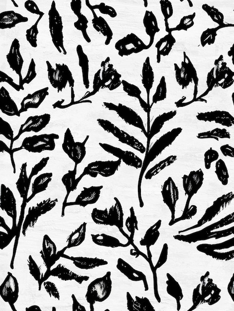 black and white scandinavian floral pattern monochrome ink drawing