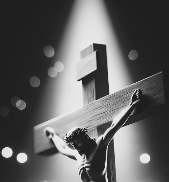 Black and white scene of a jesus christ silhouette on cross for good friday