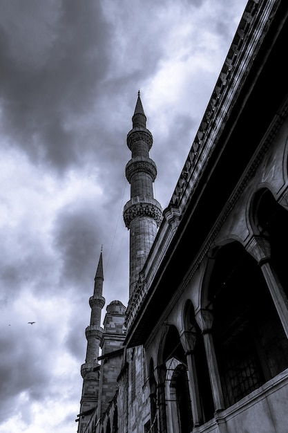 Black and White Scenic view of the beautiful Blue Mosque in Istanbul