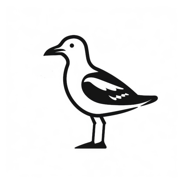 Black And White Seagull Icon On White Background