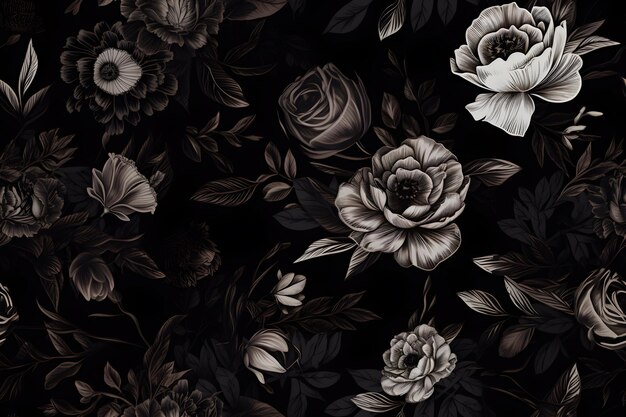 Black and white seamless abstract roses ai generative illustration