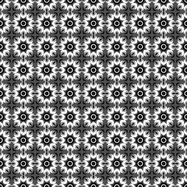 Black and white seamless pattern with a pattern of flowers.