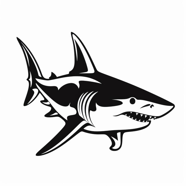 Photo black and white shark logo poster art style stencil cutout clip art