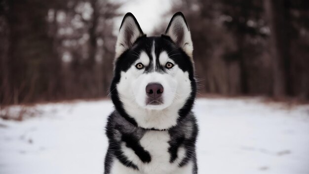 Photo black and white siberian husky dog on white