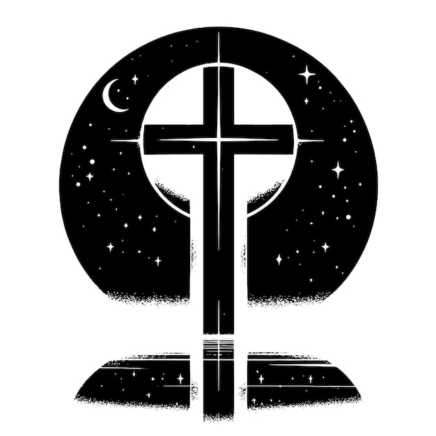 Black and white Silhouette of a abstract Cross Illustration