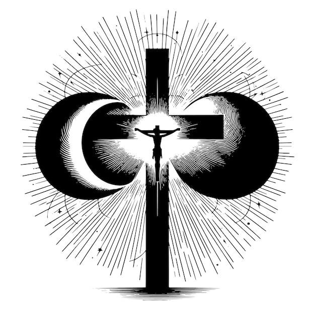 Black and white Silhouette of a abstract Cross Illustration