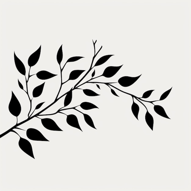 Photo a black and white silhouette of a branch with leaves ai generative