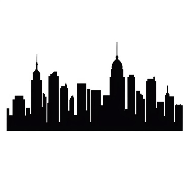 a black and white silhouette of a city skyline with tall buildings generative ai