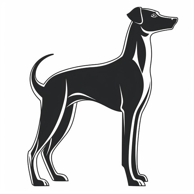 a black and white silhouette of a dog standing on a white background generative ai