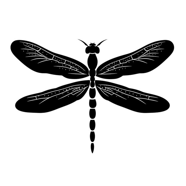 Photo a black and white silhouette of a dragonfly on a white background generative ai