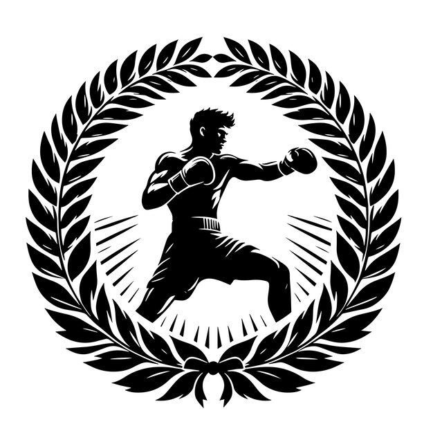 Photo black and white silhouette of a laurel wreath with a box champion symbol illustration