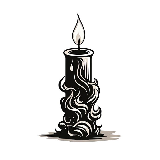 Photo black and white silhouette line drawing of a candle in the style of traditional animation