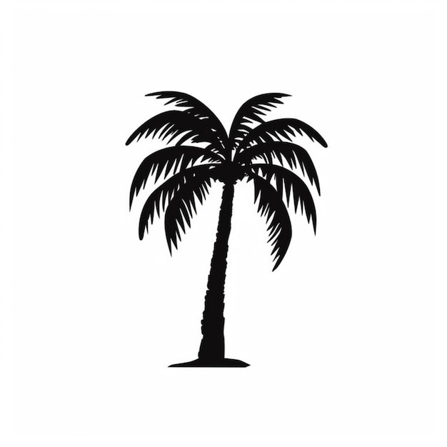 A black and white silhouette of a palm tree on a white background generative ai