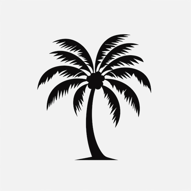 A black and white silhouette of a palm tree on a white background generative ai