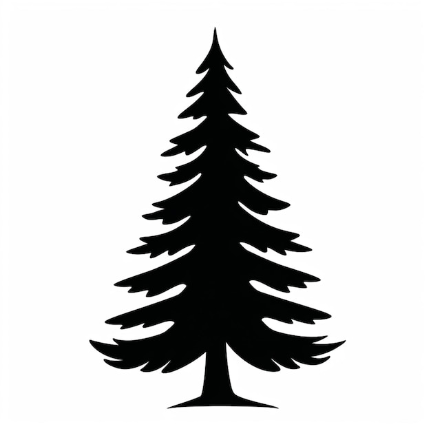 白い背景にある松の木の黒と白のシルエット