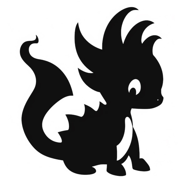 Photo a black and white silhouette of a small dragon with a tail generative ai