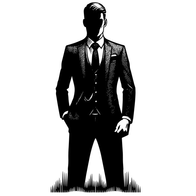 Black and white Silhouette of a smart businessman posing in business outfit