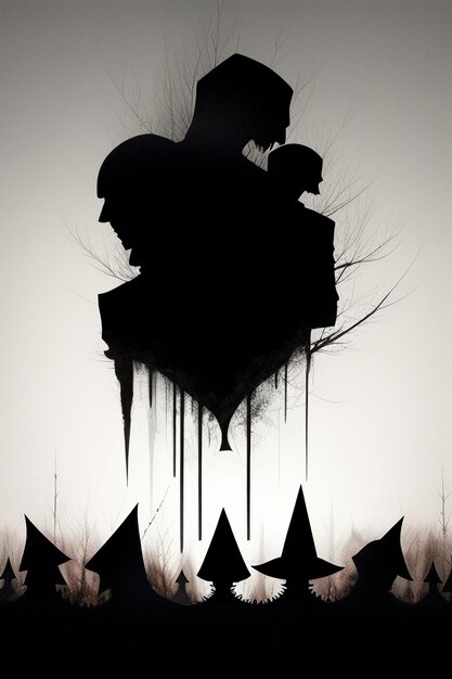 Photo black and white silhouette style contrast abstract people scene wallpaper background illustration