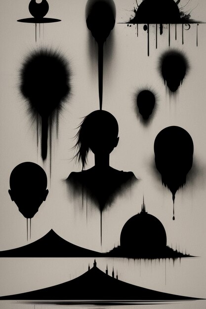 Black and white silhouette style contrast abstract people scene wallpaper background illustration