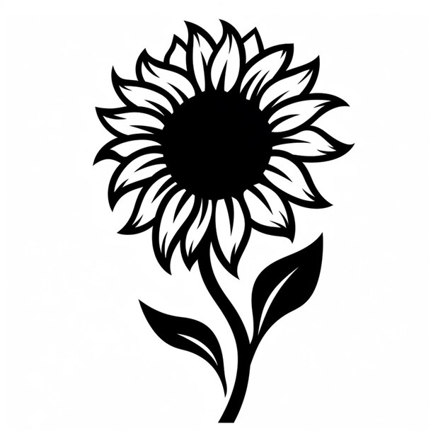 Photo a black and white silhouette of a sunflower with leaves generative ai