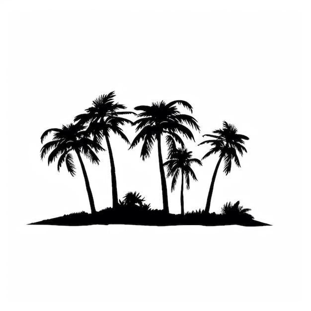 a black and white silhouette of three palm trees on a small island generative ai