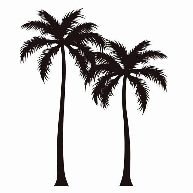 Photo a black and white silhouette of two palm trees on a white background generative ai