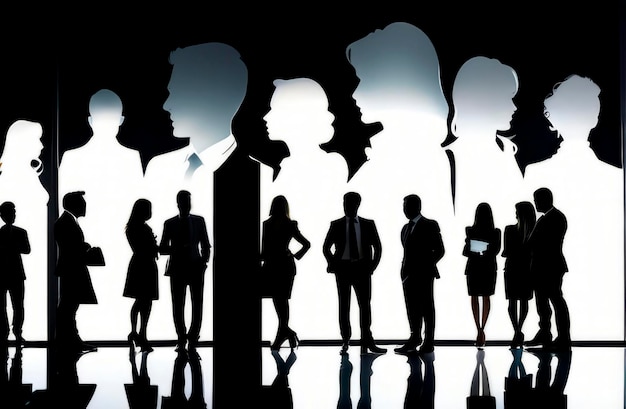Foto silhouette bianche e nere di uomini d'affari il concetto di affari che lavorano in squadra