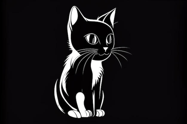 Черно-белая простая и милая концепция логотипа кошки