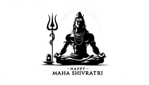 Black and white simple illustration of lord shiva with trident for maha shivratri