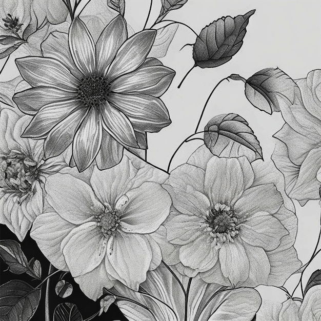 Black and white sketch flower