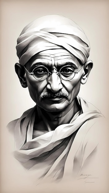 Black and white sketch gandhi