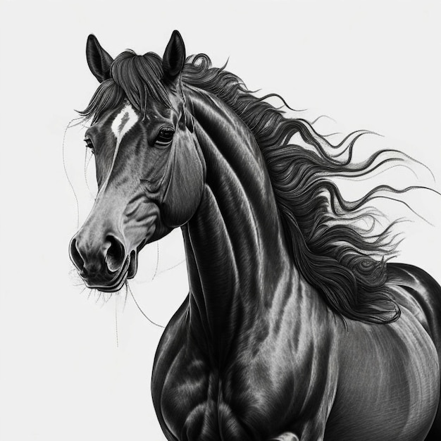 Black white sketch horse