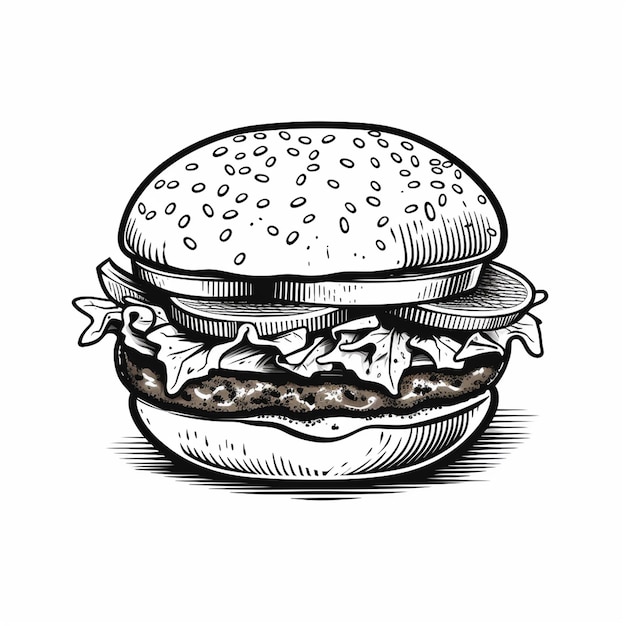 Foto illustrazione in bianco e nero di un hamburger