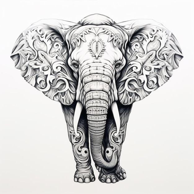 Foto illustrazione in bianco e nero di un elefante