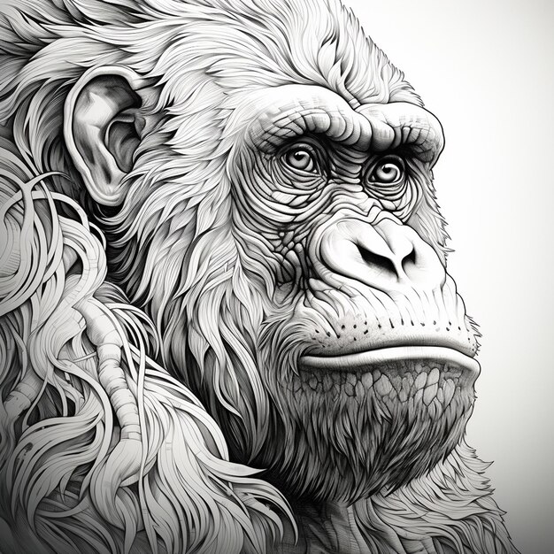 Foto illustrazione in bianco e nero di un gorilla