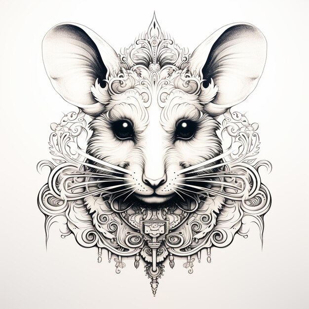 Foto illustrazione in bianco e nero di una testa di rat039s