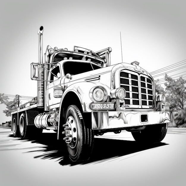 Photo black and white sketch illustration of a truck