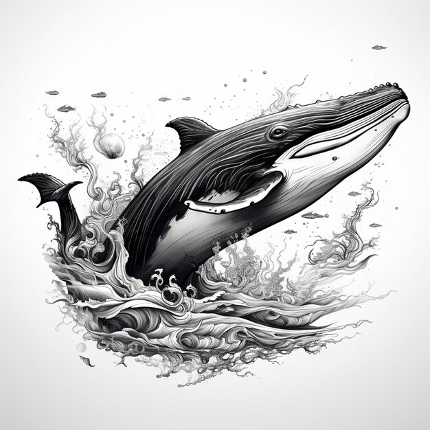 고래 의 흑백 스케치 일러스트레이션