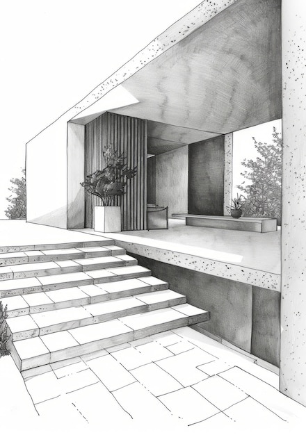 Photo black and white sketch of a modern house