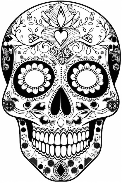 Black and white skull candy tattoo line Generative ai