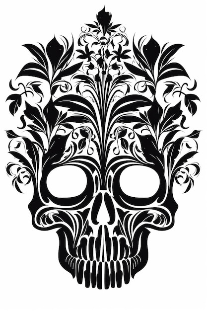 Black and white skull candy tattoo line Generative ai