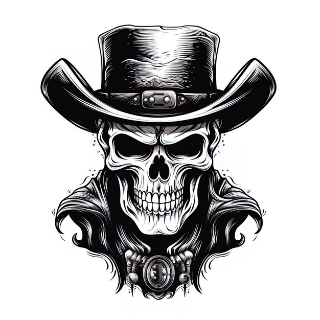 Photo a black and white skull and hat with a black band on it