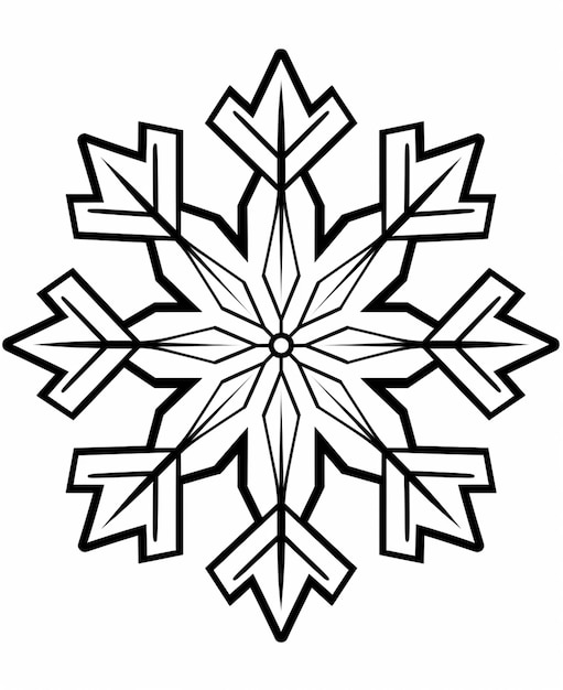 Photo a black and white snowflake with a line drawing of a snowflake generative ai